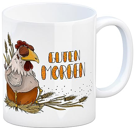trendaffe Guten Morgen Kaffeebecher mit Huhn und Ei Motiv Hühner Hahn Ei Frühstück Henne