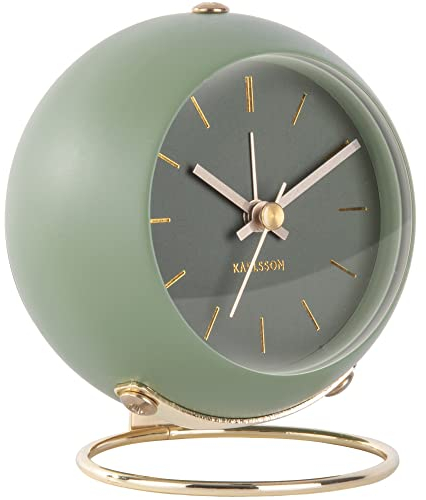 Karlsson Wecker Globe - Moosgrün - 9,5x10,5x7cm - Rund - Eisen - Wecker für Schlafzimmer