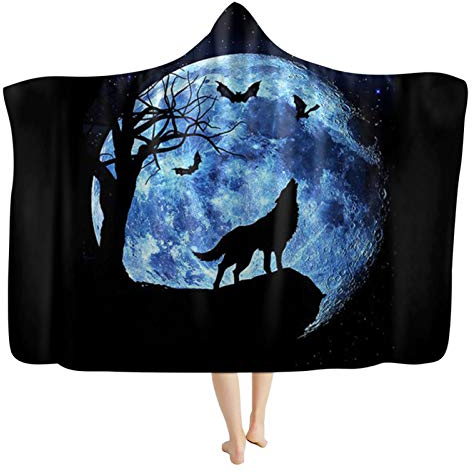 Little Poor 3D Wolf Kuscheldecke, Pelzdecke Plüschdecke Printdesign Couchdecke Mikrofaser Tier Tagesdecke Sherpa Wearable Decke Stranddecke für Erwachsene Kind,M,110 * 150cm