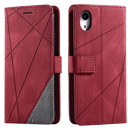 SONWO Hülle für iPhone XR, Premium Leder PU Handyhülle Flip Case Wallet Silikon Bumper Schutzhülle Klapphülle für iPhone XR, Rot
