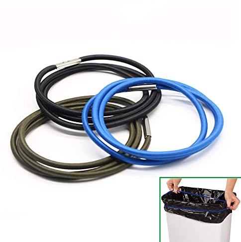 Hongmed – Lot de 3 élastiques en caoutchouc pour poubelle, noir, bleu, vert olive, compatibles avec les poubelles de 40 à 100 litres, bandes élastiques durables pour sac poubelle – Sangles de support