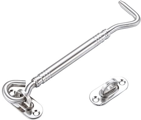 Hook and Eye Latch 6 Inch Silver Cabin Hooks Outside Stainless Steel Door Hook Latches Window Cabinet Latches for Door Gate Window Closet Shed