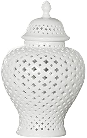 Sharplace Hohle Keramikvase mit Deckel, Moderne Blumenvase, Porzellan Ingwergras Aufbewahrungsorganisator Pflanzenhalter Heimdekoration für frische Blumen Trockenblumen Esstisch, 27,5 cm-Weiß