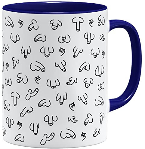 OM3® witzige Kaffeetasse mit Penisse Pimmel Tasse Penis-Muster | Keramik Becher | 11oz 325ml | Rundumdruck | Dunkelblau