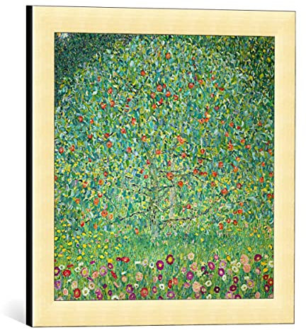 Bild mit Bilder-Rahmen: Gustav Klimt Apfelbaum I - dekorativer Kunstdruck, hochwertig gerahmt, 40x40 cm, Gold gebürstet