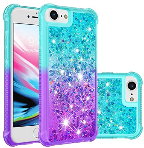 QIWEIQING Compatible for iPhone 6 Case Star Glitter Shiny Slim Fit Shockproof Protective Girly Women Crystal Hearts Phone Case Cover for iPhone 7/8 / SE 2020 / SE 2022.Blue Purple YBJ