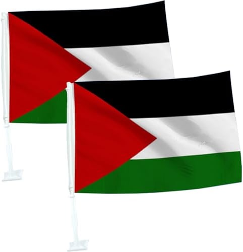 LAANCOO 2 Packungen Palästina Flagge für Autofenster, 30,5 x 45,7 cm, zum Aufstecken, kleine Autoflagge, Polyester, palästinensische Flagge, Banner, Bandera De Palestina para Carros