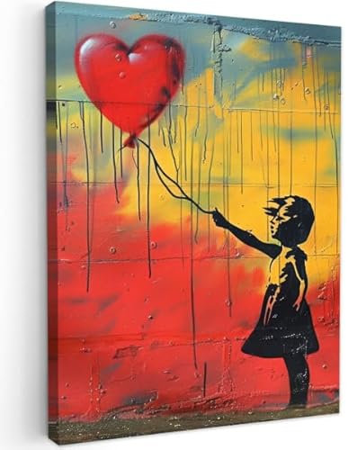 MuchoWow© Wandbilder 60x80 cm Schlafzimmer Home Deko Wohnung Bild Wohnzimmer Fotoleinwand Wand Bilder Leinwand Wall Decor Banksy - Kunst - Graffiti - Mädchen - Street art