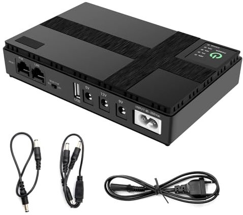 Mini-UPS-Akku für Router, unterbrechungsfreie Stromversorgung mit 10400 mAh Powerbank, USB-Ausgang 5 V 2 A, 5 V 9 V 12 V 2 A DC, Sicherheitskameras, Smartphone - Schwarz, Kompakt
