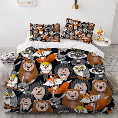 ARiXIaNg Kinder Bettwäsche Cartoon-Eule 135x200 cm Erwachsene Bettbezüge 3teilig mit Reißverschluss und 2 Kissenbezüge Kawaii-Tiere Bettwaren Kuschelig Mikrofaser Bettwäsche-Set