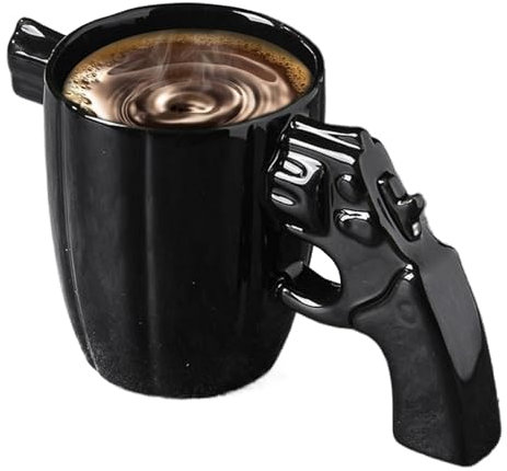 Hintyne Kaffeetasse aus Keramik 330 ml originelle Revolver-Pistole 10,2 x 17 cm Kaffeetasse für Tee Kaffee und Milch einzigartige Kaffeetassen Frauen Männer Freunde Heimdekoration