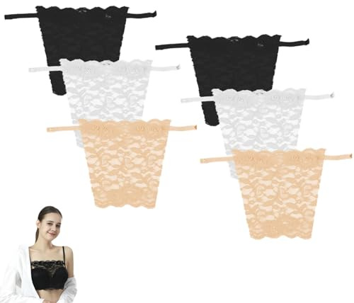 6PCS Lace Inserts for Low Cut Tops Cover Up for Dresses Adjustable Lace Cami Top with Snap Closure Soft Trim for Office, Outdoor Versatile Use