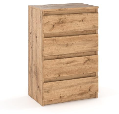 MRBLS_HOME Kommode mit 4 Schubladen - Holz Sideboard 60 x 92,5 x 33,5 cm (B/H/T) - Schubladenschrank - Schmale Kommode für Schlafzimmer & Flur - Regal mit Schubladen - Schrank mit Schubladen (Wotan)