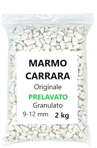 Alvirea - Gravier blanc prélavé pour aquarium - Marbre de Carrara original - 2 kg - 9-12 mm - Galets décoratifs maison plantes en pot - Pierres pour bonsaï - Galets de jardin