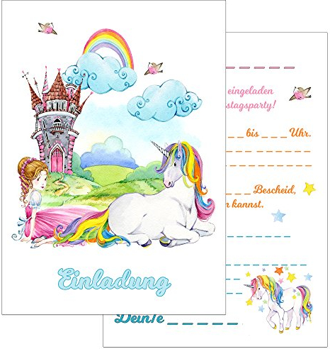 the lazy panda card company Einladungskarten Kindergeburtstag: 20 Einhorn Geburtstagseinladungen Einladungen Geburtstag Kinder Mädchen (Mit Umschlägen) (Prinzessin und Einhorn)