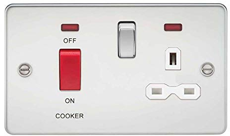 Knightsbridge FPR8333NPCW Flat Plate DP Switch and Switched Socket with Neon, Polished Chrome with White Insert, 45 A/13 A