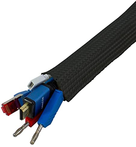 1m Flexibler Kabelschlauch d15-20mm schwarz Kabelkanal Gewebeschlauch Flausch + Klett