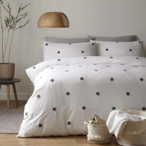 Appletree Signature Duvet Cover Set King – Dot Garden Design – 100% Cotton Bedding – White with Grey Polka Dots – Includes 1 Duvet Cover (230x220cm) & 2 Pillowcases (50x75cm)