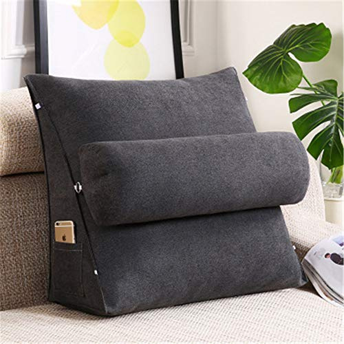 Hava Kolari Rückenkissen Nackenrolle Wedge Pillow tv Kissen für Sofa Bett Leinen, 60X50X20cm (Dunkelgrau)