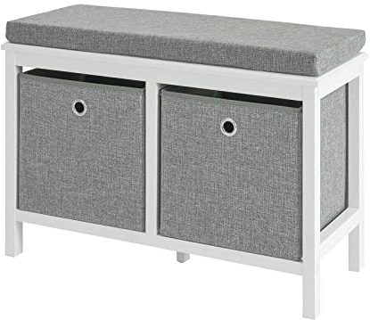 SoBuy FSR81-HG Sitzkommode Sitzbank mit Stauraum Schuhbank mit Sitzfläche Schuhtruhe mit 2 grauen Körben Weiß BHT ca.: 70x50x30cm