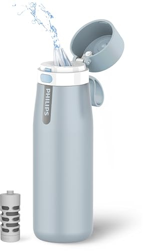 Philips GoZero - Botella de agua con filtro diario, plástico Tritan sin BPA, diseñada con filtro Philips Everyday que cabe en la pajita