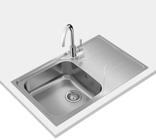Teka Universe 50 T-XP 1C 1E Max - Fregadero Cocina 1 Seno con Escurridor, Encastrado de 50 cm, Desagüe con Válvula Manual con Canasta, Acero Inoxidable