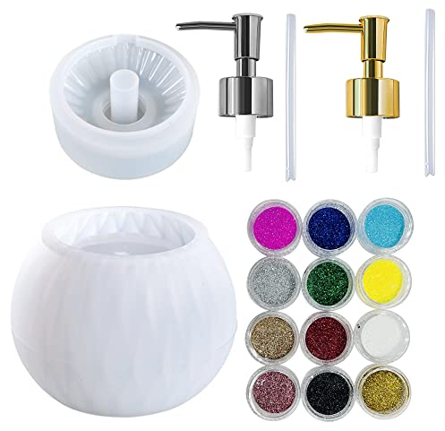 Cayway Flasche Gießform Resin Form mit Pumpe, Runder Diamant Großes Glas Schmuck Resin Form mit Kronkorken und 2 Pumpen, Pailletten für Selbermachen von Flaschen, Küche, Badaufbewahrung