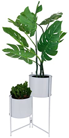 D&S Vertriebs GmbH Support pour plantes avec 2 cache-pots en métal Blanc 48 x Ø 18 cm