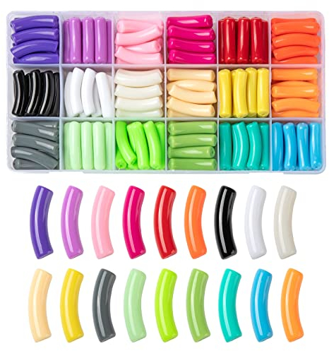 Spritewelry 180 Stück, 18 Farben, undurchsichtige Acrylperlen, gebogene Röhrenperlen, DIY-Schmuckherstellung, Kits für Halsketten, Armbänder, Schmuckherstellung, gemischte Farben, Loch: 1,8 mm