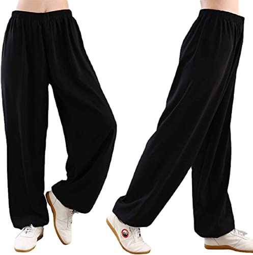 Pantalon de Tai Chi Unisexe Couleur Unie Loisirs Coton et Soie Costume Chinois pour Tai Chi and Wing Chun Taille Elastique Tenue de Tai Chi pour la Méditation et Le Qigong,001,L
