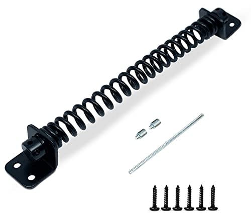Gate Spring Closer for Wooden Gate Automatic Door Closer with Black Powder Coating Weather Resistant, Ideal for Outdoor Usage - 8'' Fittings Included