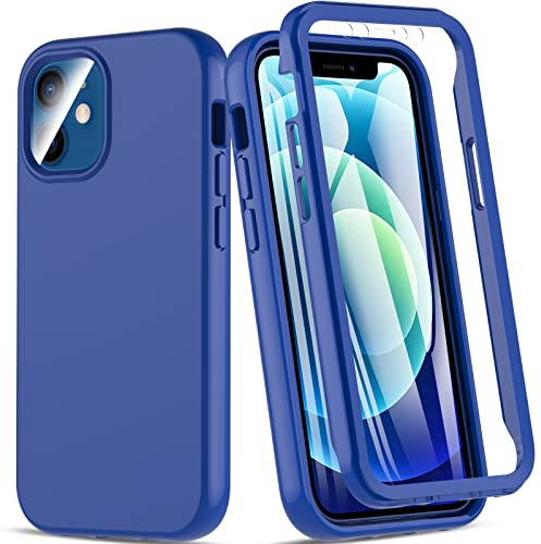 Hensinple Für iPhone 12 Mini Hülle, 360 Grad Rundumschutz handyhülle iPhone 12 Mini Mit Eingebautem 9H Displayschutz, Stoßfest Schutzhülle iPhone 12 Mini Bumper Case Cover für iPhone 12 Mini-Blau
