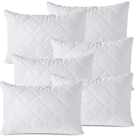 LSC Lot de 6 Housses de Coussin matelassées Ultra Douces, hypoallergéniques, Respirantes et Confortables en Microfibre Blanc 48 x 74 cm