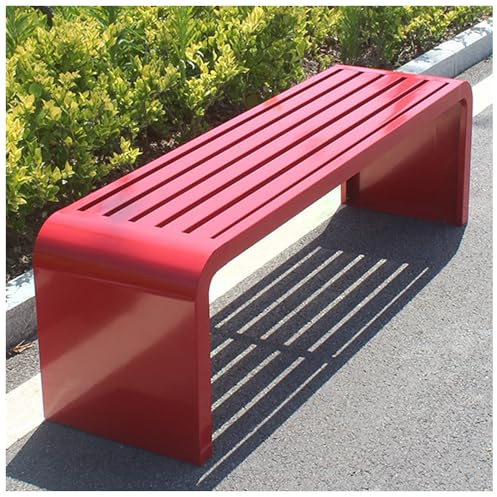 ETKIN Gartenbank Metall, 2-14 Sitzer Sitzbank, Gartenbank Wetterfest, Ohne Lehne, Parkbank bis 225kg belastbar, Terrassenbank für Balkon und Terrasse, Rot, 100x40x45cm