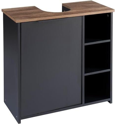 HOMELOX Bathroom Under Sink Cabinet Black with 3 Storage shelf Cupboard One Door - Rustic Dark Wood Finish