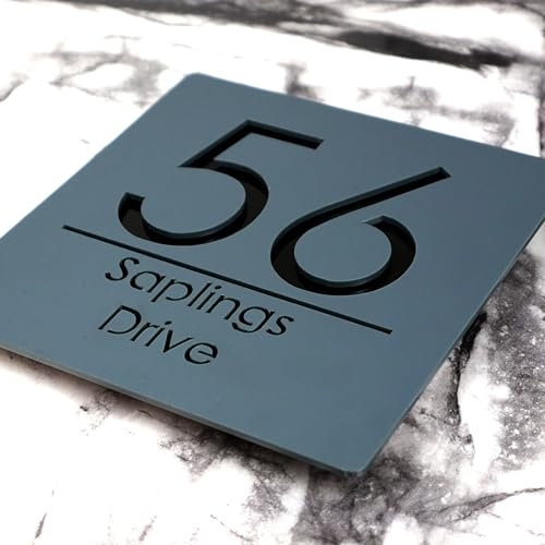 K Smart Sign | Bellissima S1 F31 | 180mm x 180mm | Acrylic 3d Laser Cut Contemporary house sign door number plaque address signs with Mirror and Marble Numbers (Matt Gray & Gloss Black)
