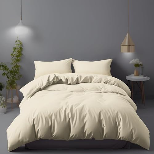 LivinEase Bettwäsche 260x240 Set - Mikrofaser Bettbezug 260x240 cm + 2 Kissenbezüge 65x65 cm - Bettwäsche - Creme