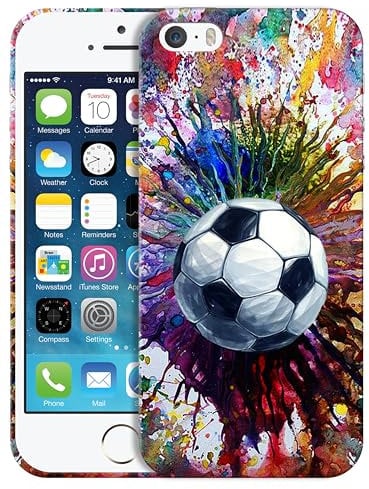 GlamCase Vintage Color Football (Soccer) Design Printed Cute Plastic Protective Designer Back Case for iPhone 5 / 5S / SE 1st Gen, 2016 - Slim, Wireless Charging Compatible, Multicolor