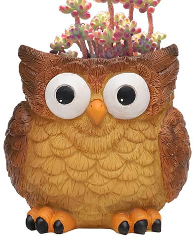 Owl Pots - Resin Owl Flower Pot, Cactus Plant Pot for Indoor Plants with Drainage Hole | Garden Pots for Decoration, Plant Lover Pot