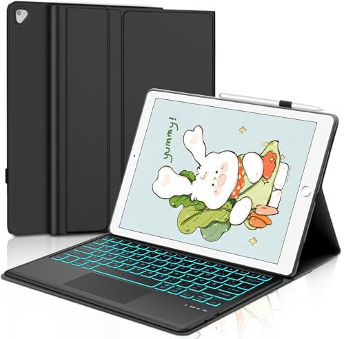 WAVATA Tastatur für iPad Pro 12.9 2/1 Generation 2017/2015 mit Touchpad, Hülle mit Tastatur für iPad Pro 12.9 Tastatur mit Beleuchtete QWERTZ Layout Magnetisch Abnehmbarer, Schwarz