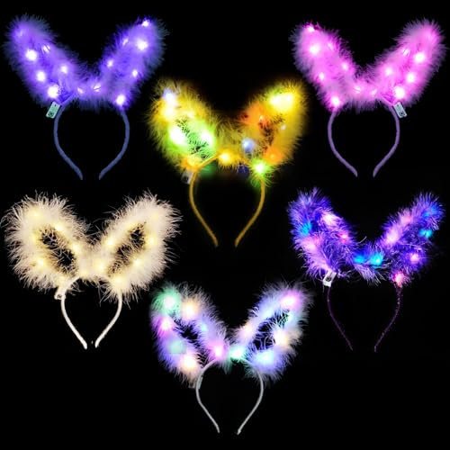LUKIUP 6PCS Serre-Tête Oreilles de Lapin LED, Bandeau Lumineux Pour Filles, Cheveux Dames, Bandeau lumineux Avec Oreilles de Lapin en plastique, Décoration d'oreilles de Lapin Brillantes