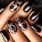 AstraGlam Rose Blume Fake Nails Set, Schwarz Mit Blumenmuster, 24 Künstliche Nägel Zum Aufkleben, Wiederverwendbar Für Elegante Und Alltägliche Styles