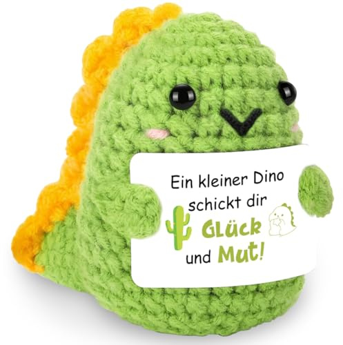 HUKUMA Positiva gåvor dino gosedjur, virkad känslomässig support, positiv dinosaurie, stresslindringsgåvor, positiva virkade djur, Pocket Hug Dinosaur Support Mental Health