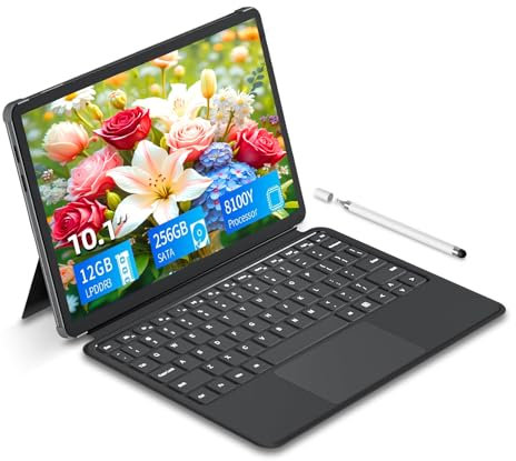 Tableta de 10,1 Pulgadas, 12 GB de RAM + 256 GB de ROM, 2 en 1, 3,40 GHz, HD 800 × 1280 IPS, 1 MP + 2 MP, WiFi 5G + Bluetooth 5.0, Tipo-C, USB, Mini HDMI, Tableta con Teclado