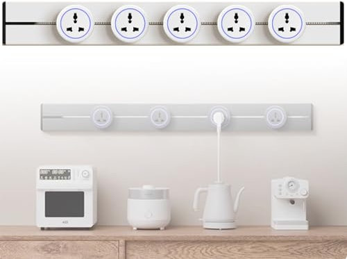 Genérico Regleta De Enchufes, Regleta De Enchufes De Pared 8000W, Riel De Enchufes con 2-5 Enchufes Universales, Extensión Multienchufe, para Cocina, Sala De Estar(White,100cm)