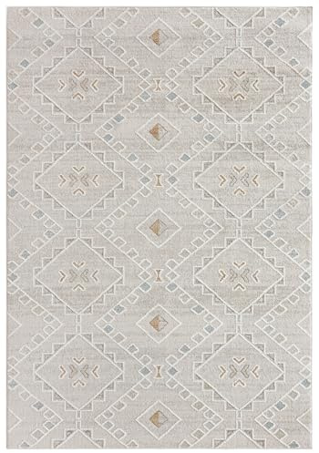 Mazovia Teppich Wohnzimmer 140x200cm Creme Ethno Boho Weich Pflegeleicht | Teppich für Schlafzimmer Büro Esszimmer Beige Tierfreundlich Allergikerfreundlich Fußbodenheizungsgeeignet Kurzflor Modern