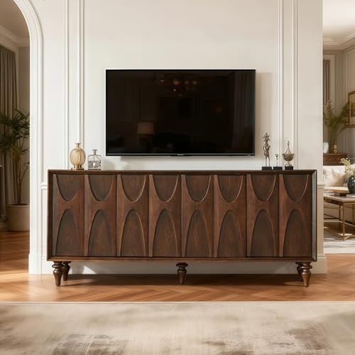 Hotraffy 63 Sideboard Buffet Cabinet with Storage, 4 Doors Modern Credenza Storage Cabinet with Adjustable Shelves Accent Storage Cabinets Console Table for Kitchen, Living Room, Entryway, Walnut