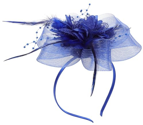 SHINYPASING Damen Fascinator Haarclip mit Federn und Netz Stirnband Vintage Kopfschmuck für Hochzeiten und Teepartys Leichter Party Haarschmuck in Royalblau