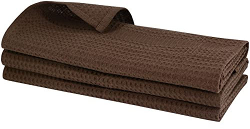 3X Geschirrtuch aus 100% Baumwolle Waffel-Piqué in Dunkel-braun/Schokolade
