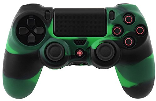 Camouflage Silikon Gummi Kasten Haut Hüllen Abdeckungs Schutz für PS4 Controller (Gruen+Schwarz)